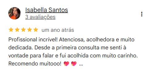 Avaliação no Google de Isabella Santos